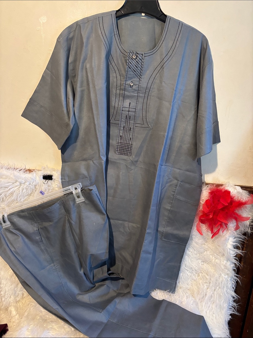 Men's Gray Agbada-Senator Style 2Pcs. Set